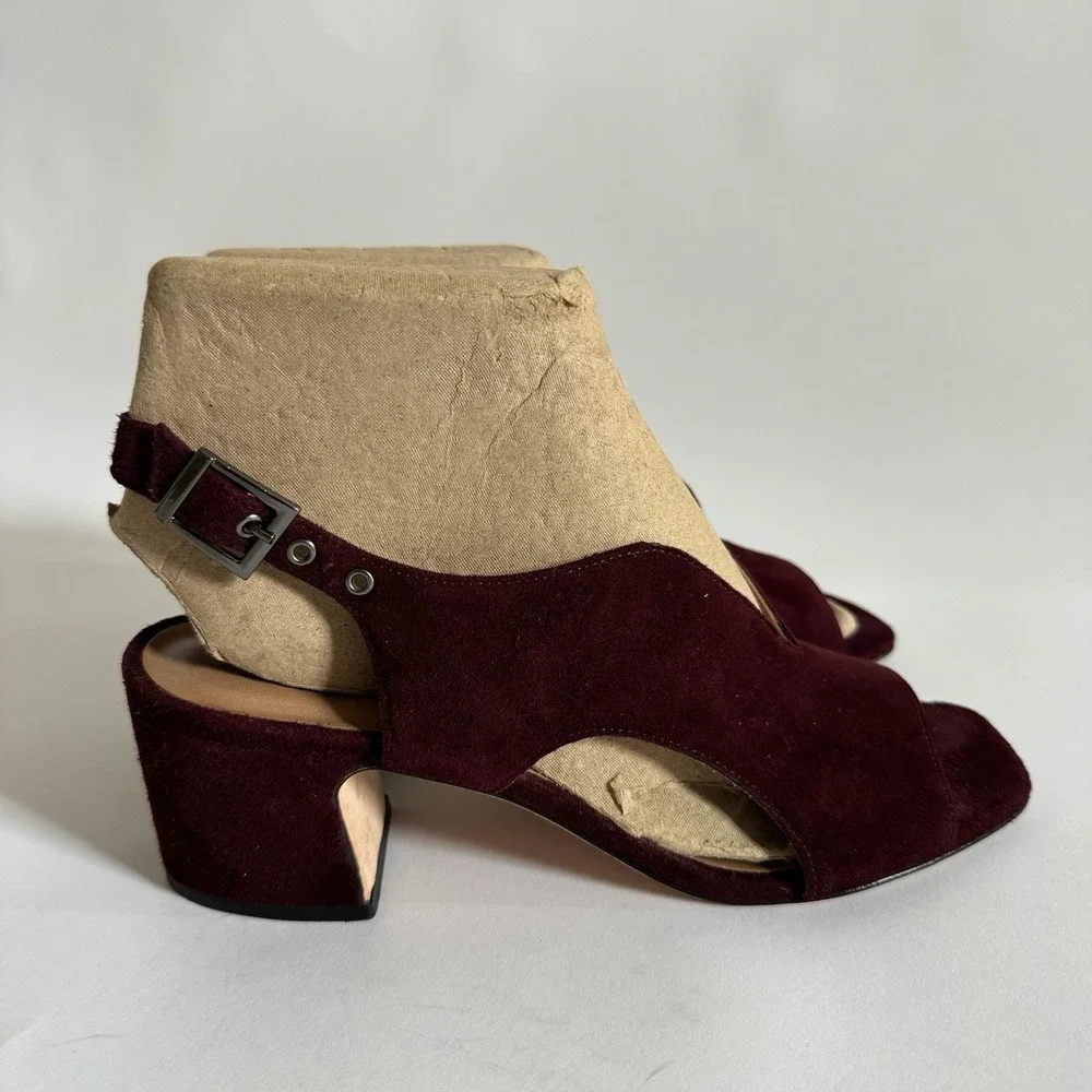 Bernardo Womens Suede Block Open Toe Heels 9 Maroon‎ Square Toe Quiet Luxury